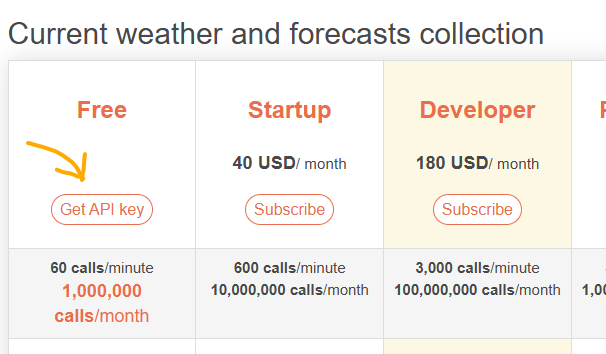 OpenWeather pricing page